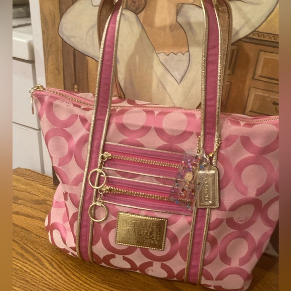Coach Poppy Op Art Glam Tote 13826 - Pink & Gold - EUC - Picture 14 of 14